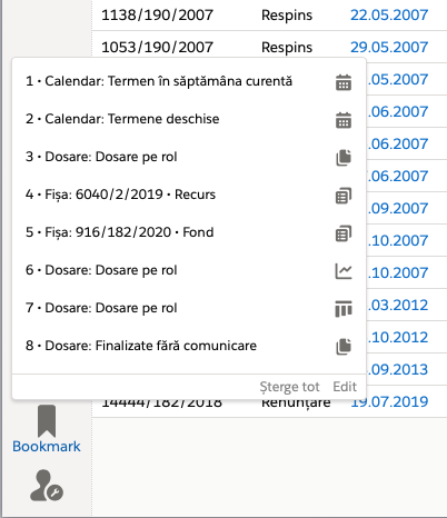 Meniul bookmarks